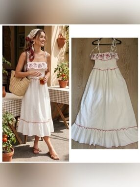 Cherry Embroidered Midi Dress Smocked Bow Ruffle Coquette From Thirty Thirty S